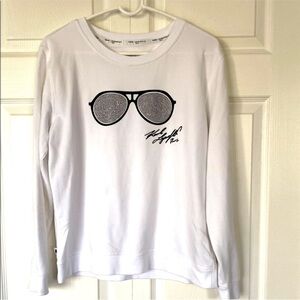 Karl Lagerfeld PARIS Women’s Top Logo Graphic Shirt crewneck white size Medium
